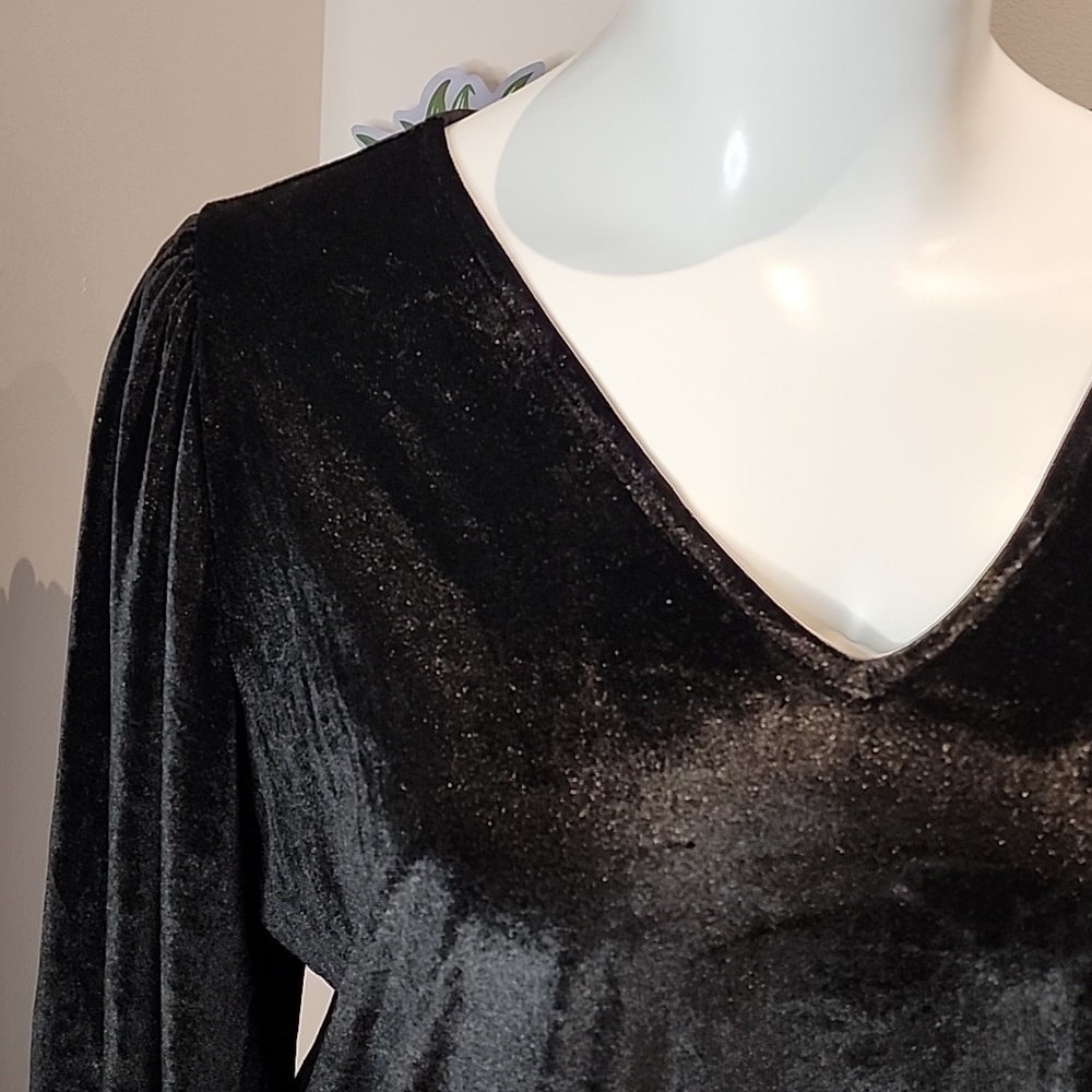 Torrid - Stretch Velvet V-Neck Long Sleeve Bodysuit in Deep Black​​​​​​​​ - Picture 4 of 15
